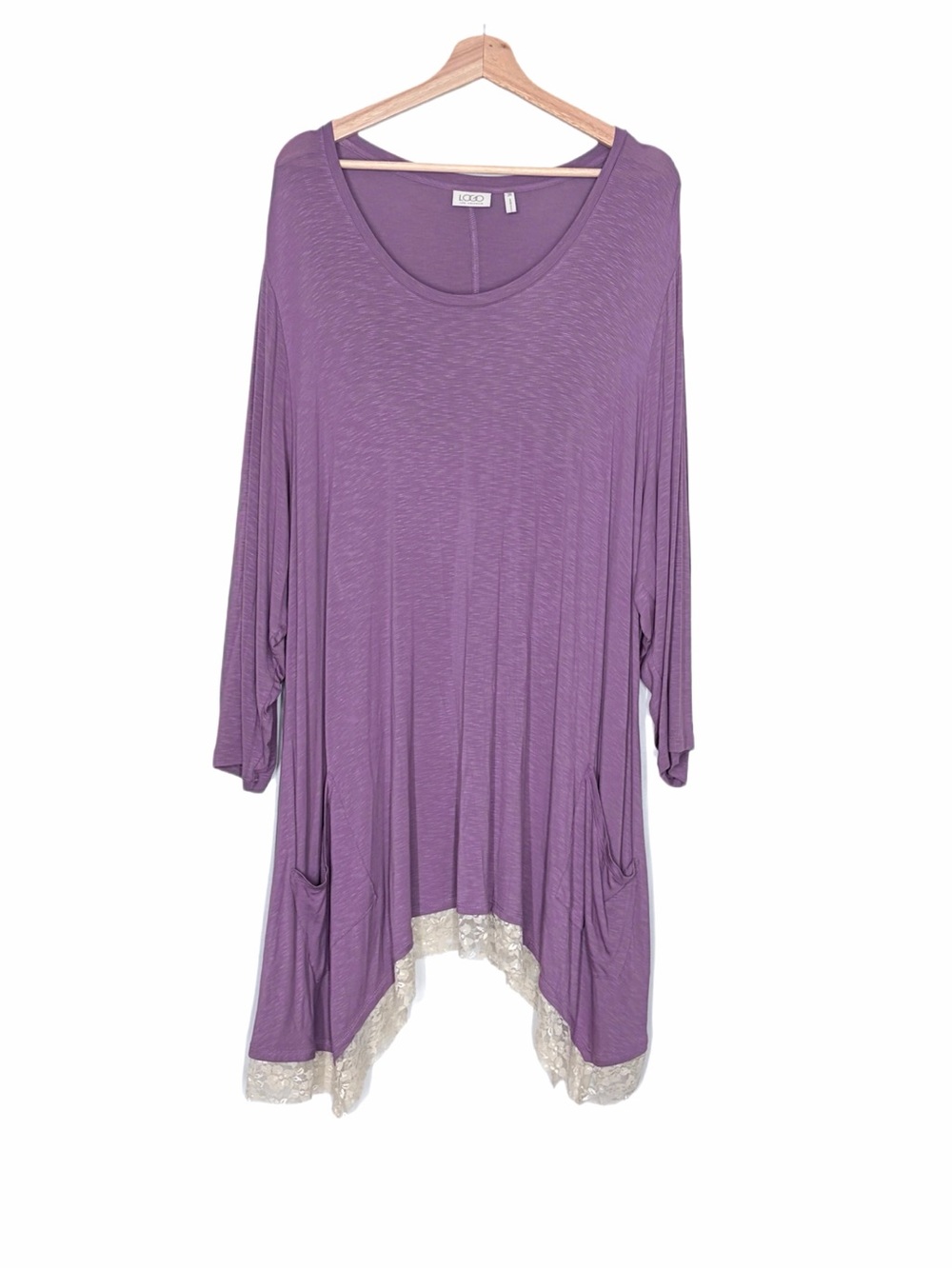 LOGO by Lori Goldstein Purple Relaxed Tunic Relaxed Fit Lace Trim Size 3X
